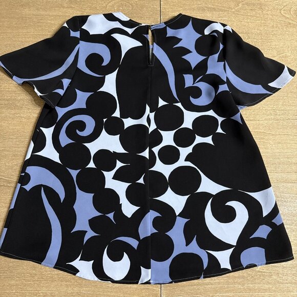 Ann Taylor Floral Print Blouse Women XS Blue Flutter Short Sleeve Keyhole Back - Picture 5 of 8